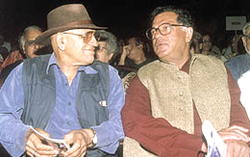 Amrish Puri and Girish Karnad during the inauguration of �Rang Swarn� theatre festival in the Capital on Thursday.