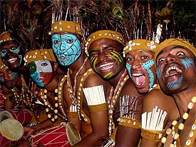 Tribesmen perform a demonic dance at the cultural mela organised by the NZCC at Hotel Amaltas
