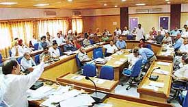 A meeting of the Panjab University Senate in progress at the Golden Jubilee Guest House, on the campus