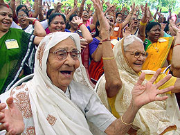 Women burst into laughter at a laughing session in Bhopal 