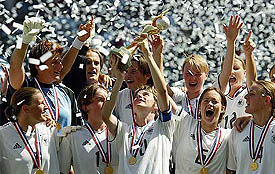 The German women's soccer team celebrates after winning the 2003 Women's World Cup 