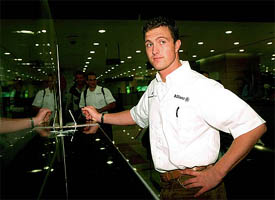 BMW-Williams driver Ralf Schumacher of Germany arrives at the Pudong Airport in Shanghai