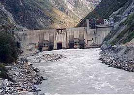 A view of the diversion dam at Nathpa