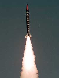 Pakistan�s medium-range Shaheen-1 nuclear-capable ballistic missile takes off from an undisclosed location on Tuesday