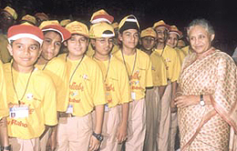 Sheila Dikshit with schoolchildren at the Walkathon 2003 in the Capital on Friday.