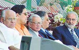 Chief Justice of India V.N. Khare enjoys the Indian batting at PCA Stadium in SAS Nagar
