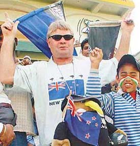 Sonny Shaw, the 53-year-old self-proclaimed fan of the New Zealand cricket team, at the stadium to cheer his team