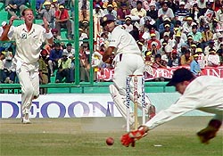 Akash Chopra flicks Ian Butler for a four on the third day of the second Test at PCA Stadium