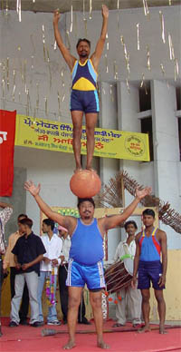 A balancing act being exhibited at Punjabi Bhavan