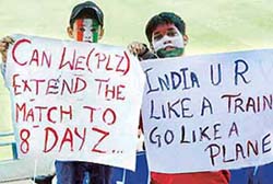 Disappointed fans keep up the festive spirit at the PCA Stadium on the last day of the India-New Zealand Test match 