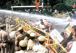 BJP activists demonstrating against the Sheila Dikshit government�s failure to control the outbreak of dengue fever in the Capital on Tuesday.