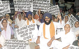 The victims of 1984 anti-Sikh riots protesting outside the residence of Congress president Sonia Gandhi in the Capital on Tuesday.