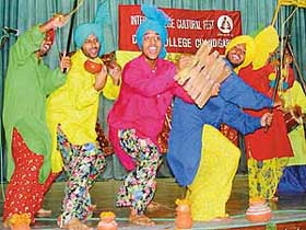 A team presents bhangra at Lakshya 2003 at DAV College, Sector 10, in Chandigarh 