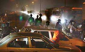 Hundreds of people remain stranded on the busy Chandigarh-Ambala road following a traffic jam near The Tribune chowk on Wednesday evening