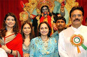Bollywood actresses Puja Batra, Kim Sharma and Jaya Prada at the inauguration of a Kali Puja in Kolkata 