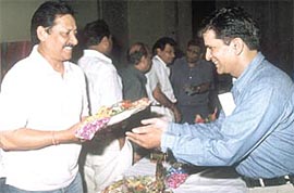 DDCA staff president C. K. Bharadwaj felicitating former Test player Chetan Chauhan at a function in the Capital.