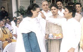 A group of mahants called on Congress president Sonia Gandhi in the Capital on Thursday to greet her on the occasion of Divali.