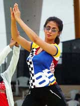 Bollywood actress Urmila Matondkar practice during the final rehearsal of the opening ceremony of the first Afro-Asian Games in Hyderabad 