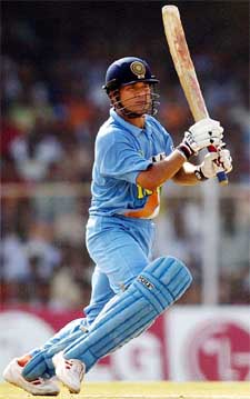 Sachin Tendulkar hits a shot during India's match against New Zealand in Chennai 
