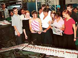 Students from the UK, who are on a trip to India, at The Tribune office