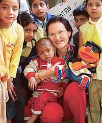 A German woman, Inge Sharma, with children admitted to the Advanced Paediatrics Centre at the PGI