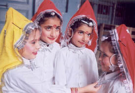 Girls of SAN Jain Senior Secondary School dressed up to perform at founder�s day function of the school