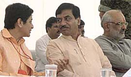 Dr Kiran Bedi, general secretary, Nav Jyoti Delhi Police Foundation, S N Jatiya, Minister of Social Justice and Empowerment and Sahib Singh Verma, Union Minister of Labour, at the inaugural ceremony of the �Drug Demand Reduction Training Institute� in the Capital on Monday.