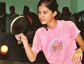 Nadia Saini, who won two titles at the 16th Chandigarh State Table Tennis Championship at the TT Hall, Sector 23, Chandigarh, on Tuesday.