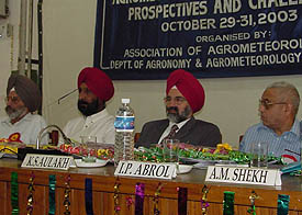 Dr K.S. Aulakh, Vice-Chancellor, Punjab Agricultural University, at the inauguration of national seminar on 'Agrometeorology 