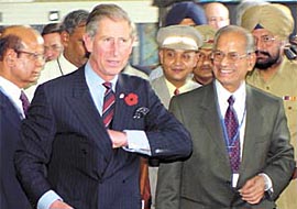 Prince Charles with DMRC Managing Director  E. Sreedharan inspecting the Delhi Metro system at Kashmere Gate  station in the Capital on Wednesday. 