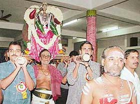 A procession of Sri Karthikeya Swami being taken out from Sri Karthikeya Swami temple in Sector 31-D, Chandigarh