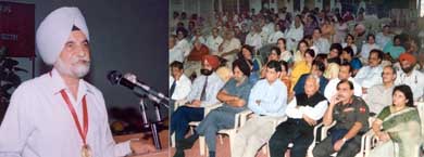 Dr S.S. Johl delivers the Joginder Pal Pandey Oration in Dumra Auditorium of the DMCH 