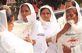 Victims of 1984 riots, after submiting a memordaum at the US embassy, alleging human rights abuses, at Jantar Mantar in the Capital on Friday.