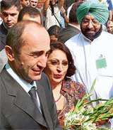 President of Armenia Robert Kocharian and his wife Bella Kocharian with Punjab Chief Minister Amarinder Singh 