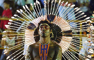 A members of the Brazil's Karaja nation watches the opening ceremony of the VI Indigenous Games at Palmas