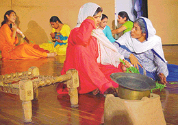A scene from a play being staged at the ongoing Zone-A Youth Festival of Panjab University at Guru Gobind Singh College for Women in Chandigarh on Tuesday.
