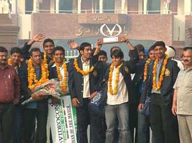 Jubilant members of the u-19 Indian cricket team