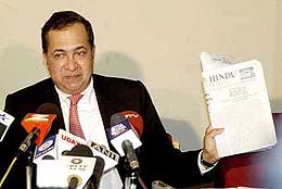 Editor-in-Chief of The Hindu N. Ram addresses a Press conference in Bangalore 