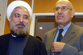 Hassan Rohani, the head of the Iranian Supreme National Security Council, and the chief of the International Atomic Energy Agency, Mohamed El Baradei 