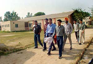 Faridkot medical college students come out of godown-like classrooms.