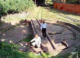 A turntable from the Raj period, still used to turn around motor rail cars at the Kalka station