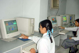A student takes part in a cyber painting competition at Sacred Heart Senior Secondary School in Ludhiana 