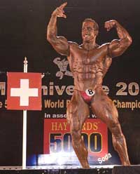 Rene Zimmerman of Switzerland, winner of the Mr Universe title, strikes a pose in Mumbai 