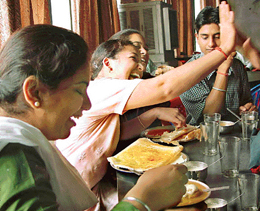 Students share a joke over a �dosa break� at the Coffee House of Panjab University.