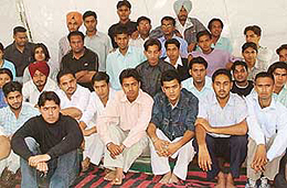 Members of PUSU sit on an indefinite fast in support of their demands outside the VC's office at Panjab University, Chandigarh, on Tuesday.