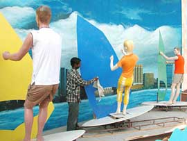 An artisan gives finishing touches to the Maharashtra pavilion at Pragati Maidan in New Delhi 