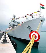 Indian guided missile frigate, INS Bhramaputra, moors at Singapore's Changi Naval base