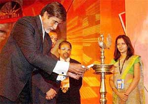 Superstar Amitabh Bachchan lights a lamp to inaugurate ADASIA 2003 Congress