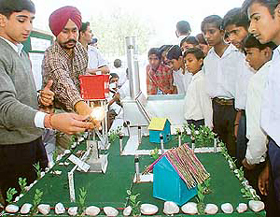 A model on display at the state-level science exhibition at Government Model Senior Secondary School, Sector 23, Chandigarh, on Wednesday.