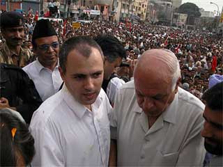 Dr Farooq Abdullah and National Conference president Omar Abdullah